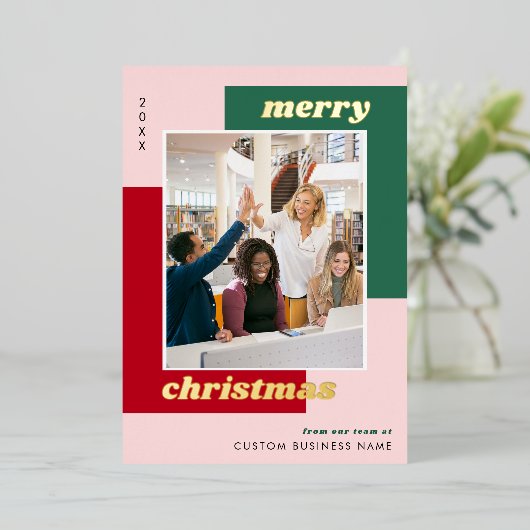 幾何学的チームフォトカスタムフォイルホリデーカード 箔シーズンカード (立ち正面)