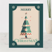 幾何学的ツリーレトロ付きクリスマスカードデザイン カード (正面)