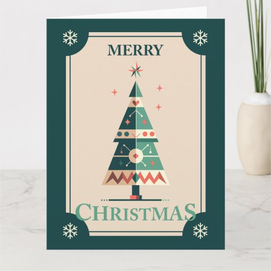 幾何学的ツリーレトロ付きクリスマスカードデザイン カード (正面)