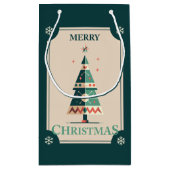 幾何学的ツリーレトロ付きクリスマスカードデザイン スモールペーパーバッグ (裏面)