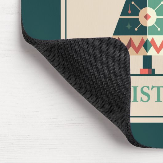 幾何学的ツリーレトロ付きクリスマスカードデザイン マウスパッド (コーナー)