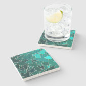 幾何学的ティール（緑がかった色）と金ゴールドストーンコースター ストーンコースター (横)