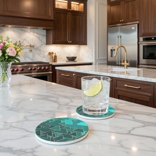 幾何学的ティール（緑がかった色）と金ゴールド砂岩コースター コースター