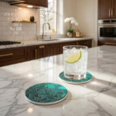 幾何学的ティール（緑がかった色）と金ゴールド砂岩コースター コースター