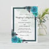 幾何学的ティール(緑がかった色)と黒結婚式招待状 招待状 (スタンド正面)