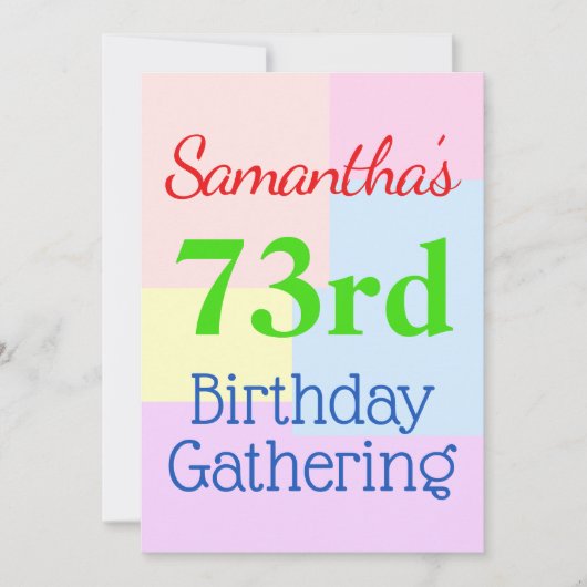 幾何学的テーマの「73番目の誕生日収集」 招待状 (正面)