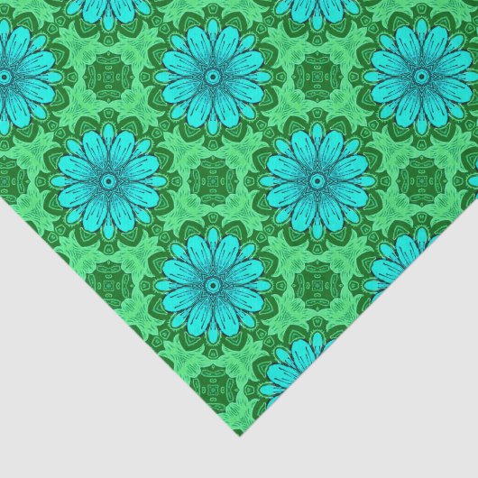 幾何学的デイジーパターン(ターコイズと緑) 薄葉紙 (詳細)