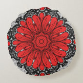 幾何学的デイジーパターン(赤白黒) ラウンドクッション (裏面)