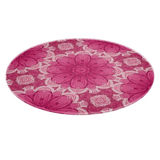 幾何学的デイジー模様のコーラルとパステルピンク カッティングボード (角)