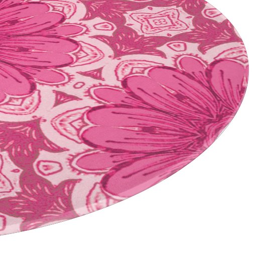 幾何学的デイジー模様のコーラルとパステルピンク カッティングボード (角)