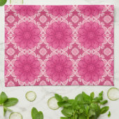 幾何学的デイジー模様のコーラルとパステルピンク キッチンタオル (折り畳み)