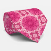 幾何学的デイジー模様のコーラルとパステルピンク ネクタイ (ロール)
