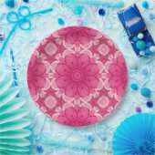 幾何学的デイジー模様のコーラルとパステルピンク ペーパープレート (パーティー)