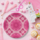 幾何学的デイジー模様のコーラルとパステルピンク ペーパープレート (パーティー)