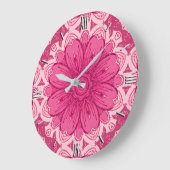 幾何学的デイジー模様のコーラルとパステルピンク ラージ壁時計 (傾斜)