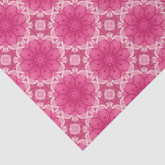 幾何学的デイジー模様のコーラルとパステルピンク 薄葉紙 (詳細)
