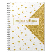 幾何学的デザインと白および金ゴールドハートパターン ノートブック (正面)