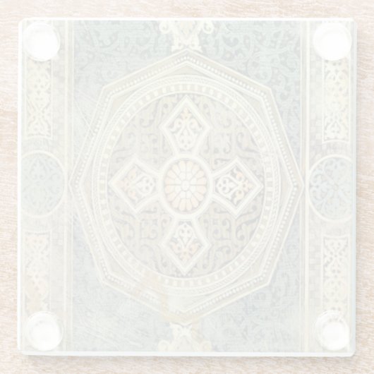 幾何学的デザイン付き装飾華美タペストリー ガラスコースター (裏面)