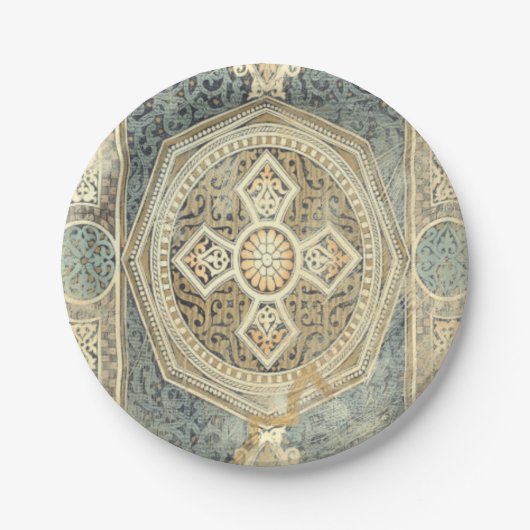 幾何学的デザイン付き装飾華美タペストリー ペーパープレート (正面)