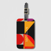 幾何学的デザイン、名前、赤、黒、オレンジ、紫 ラゲッジタグ (正面縦)