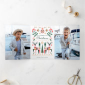 幾何学的トナカイのクリスマス 三つ折りクリスマスカード (内部)