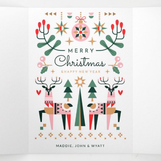 幾何学的トナカイのクリスマス 三つ折りクリスマスカード (内部中)