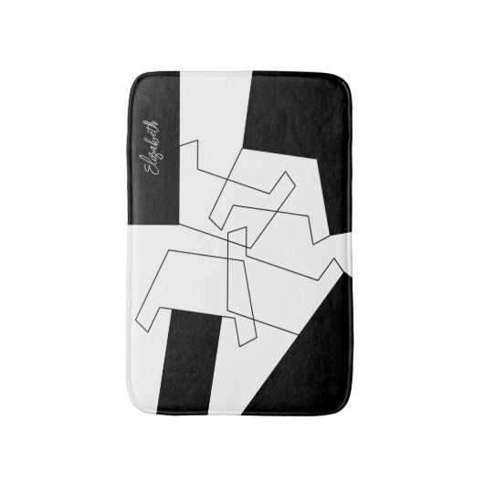 幾何学的トレンディー白黒パーソナライズされた バスマット (正面縦)