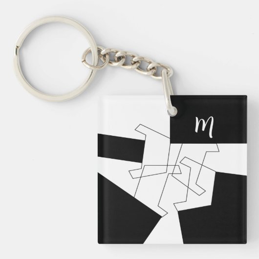 幾何学的トレンディー白黒モノグラムの キーホルダー (正面)