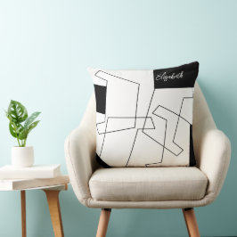 幾何学的トレンディー白黒モノグラムの クッション