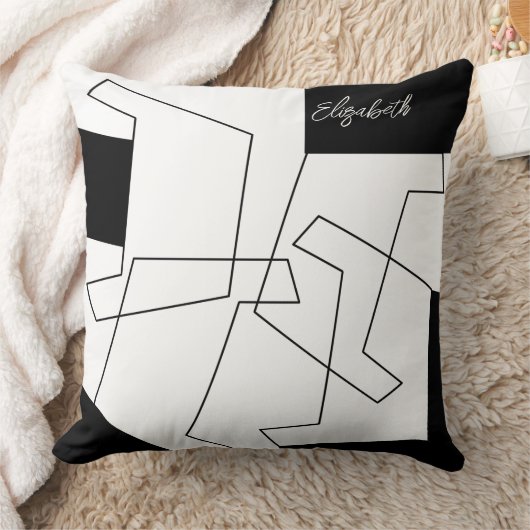 幾何学的トレンディー白黒モノグラムの クッション (ブランケット)