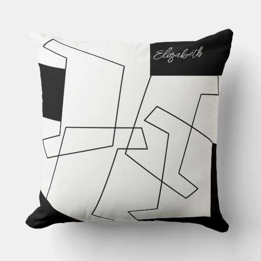 幾何学的トレンディー白黒モノグラムの クッション (正面)