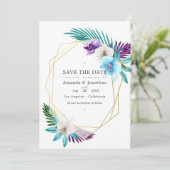 幾何学的トロピカルオーキッドのウェディングフォト セーブザデート (スタンド正面)