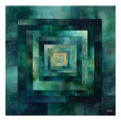 幾何学的トンネル抽象芸術アート – ティール（緑がかった色）と緑 ポスター (正面)