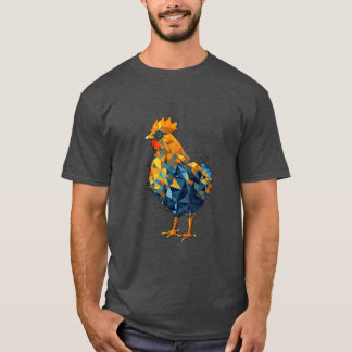 幾何学的ニワトリアニマルアーツ多角形カラフルなf tシャツ