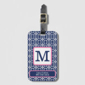 幾何学的ネイビーオクタゴンモノグラムカスタム名門私立校風の ラゲッジタグ (正面縦)