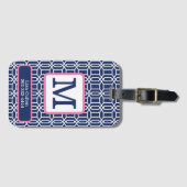 幾何学的ネイビーオクタゴンモノグラムカスタム名門私立校風の ラゲッジタグ (正面横)