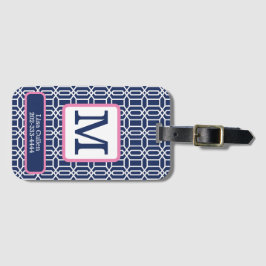 幾何学的ネイビーオクタゴンモノグラムカスタム名門私立校風の ラゲッジタグ