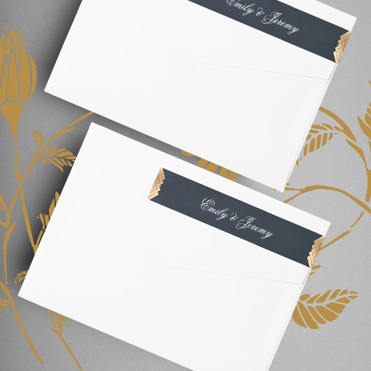 幾何学的ネイビーブルー金ゴールドギャツビー結婚ズ ラップアラウンドラベル