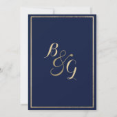 幾何学的ネイビーブルー金ゴールドホワイト結婚ズ 招待状 (裏面)