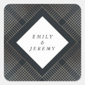 幾何学的ネイビー金ゴールド結婚ギャツビー スクエアシール (正面)