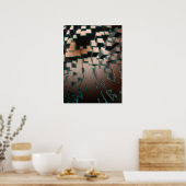 幾何学的ネオン未来的な押し出しパターン ポスター (キッチン)