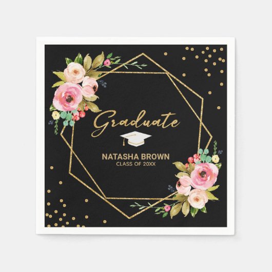 幾何学的ハンドレタリング金ゴールドグリッター卒業 スタンダードカクテルナプキン (正面)