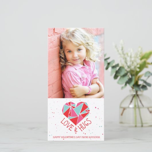 幾何学的ハートバレンタインデーの写真カード シーズンカード (スタンド正面)