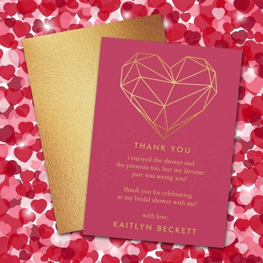 幾何学的ハートバレンタインデーブライダルシャワー サンキューカード