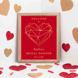 幾何学的ハートバレンタインデーブライダルシャワー ポスター