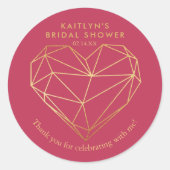 幾何学的ハートバレンタインデーブライダルシャワー ラウンドシール (正面)