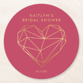 幾何学的ハートバレンタインデーブライダルシャワー ラウンドペーパーコースター (正面)