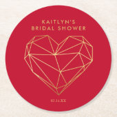 幾何学的ハートバレンタインデーブライダルシャワー ラウンドペーパーコースター (正面)