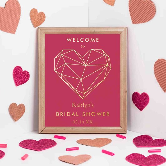 幾何学的ハートバレンタインデーブライダルシャワー 箔ポスター