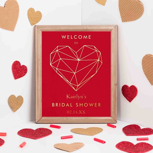 幾何学的ハートバレンタインデーブライダルシャワー 箔ポスター